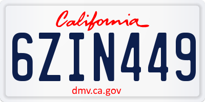 CA license plate 6ZIN449