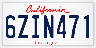 CA license plate 6ZIN471