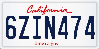 CA license plate 6ZIN474