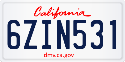 CA license plate 6ZIN531