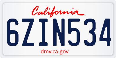 CA license plate 6ZIN534