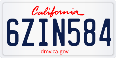 CA license plate 6ZIN584