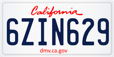 CA license plate 6ZIN629