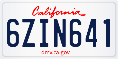 CA license plate 6ZIN641