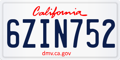 CA license plate 6ZIN752