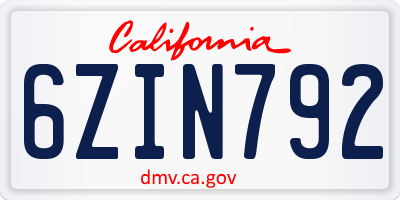 CA license plate 6ZIN792