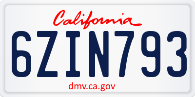 CA license plate 6ZIN793