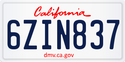 CA license plate 6ZIN837