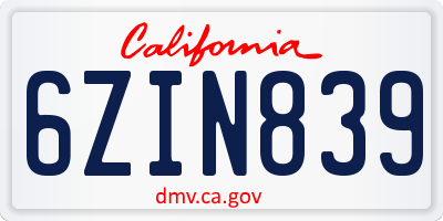 CA license plate 6ZIN839