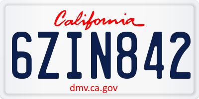 CA license plate 6ZIN842
