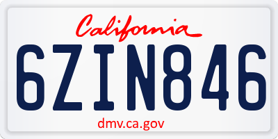 CA license plate 6ZIN846