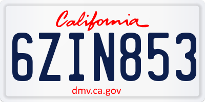 CA license plate 6ZIN853