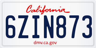 CA license plate 6ZIN873