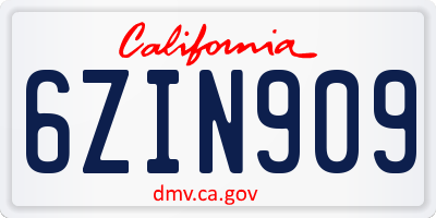 CA license plate 6ZIN909
