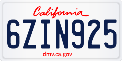CA license plate 6ZIN925