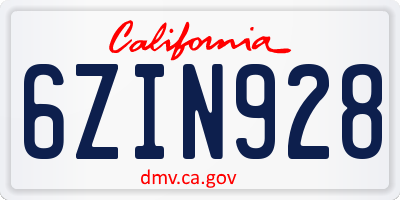CA license plate 6ZIN928