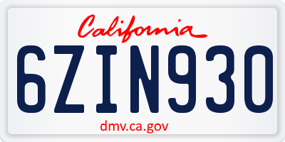 CA license plate 6ZIN930
