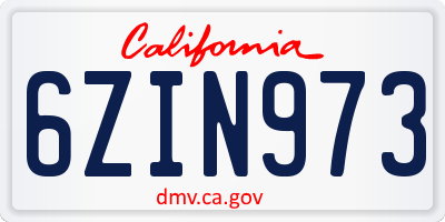 CA license plate 6ZIN973