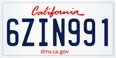 CA license plate 6ZIN991