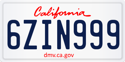 CA license plate 6ZIN999