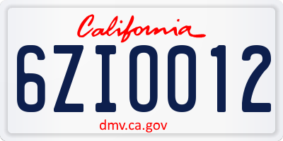 CA license plate 6ZIO012