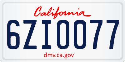CA license plate 6ZIO077