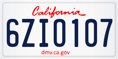 CA license plate 6ZIO107