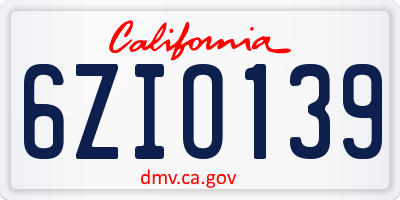 CA license plate 6ZIO139