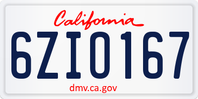 CA license plate 6ZIO167