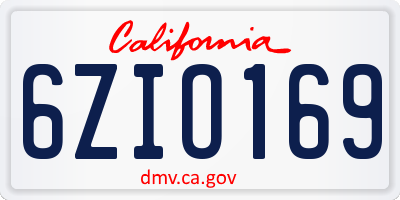 CA license plate 6ZIO169