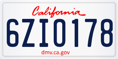 CA license plate 6ZIO178