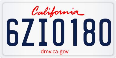 CA license plate 6ZIO180