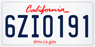CA license plate 6ZIO191