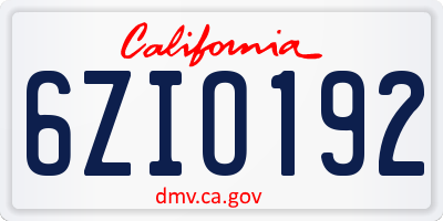 CA license plate 6ZIO192