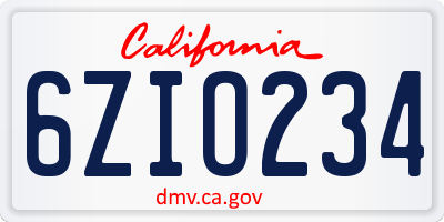 CA license plate 6ZIO234