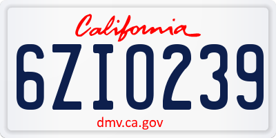 CA license plate 6ZIO239