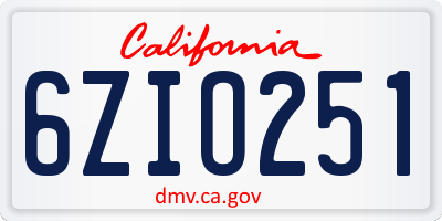 CA license plate 6ZIO251