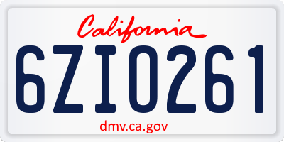 CA license plate 6ZIO261