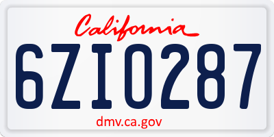 CA license plate 6ZIO287