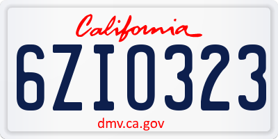 CA license plate 6ZIO323