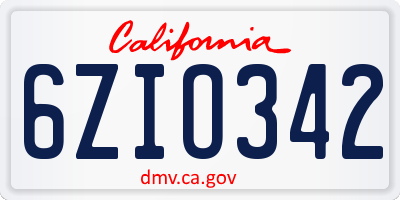 CA license plate 6ZIO342