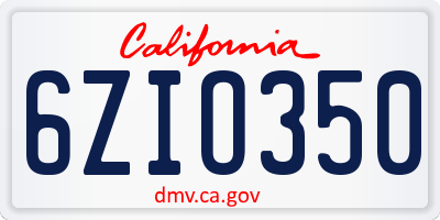 CA license plate 6ZIO350