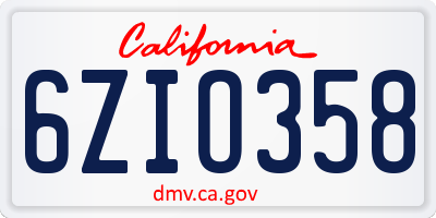 CA license plate 6ZIO358