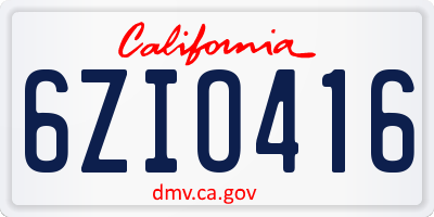 CA license plate 6ZIO416