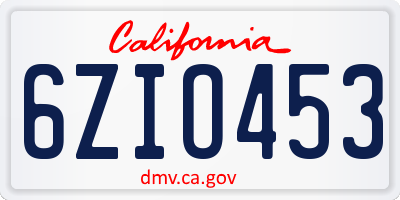 CA license plate 6ZIO453