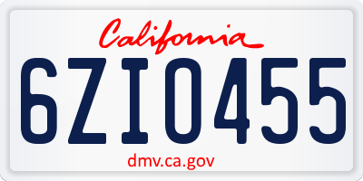 CA license plate 6ZIO455