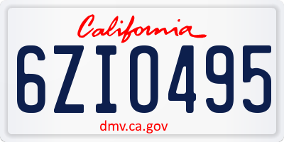 CA license plate 6ZIO495