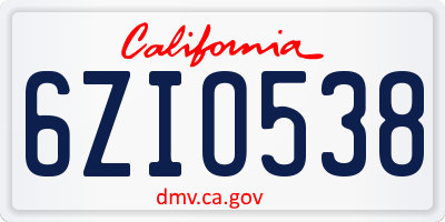 CA license plate 6ZIO538