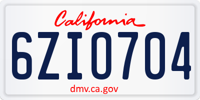 CA license plate 6ZIO704