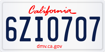 CA license plate 6ZIO707